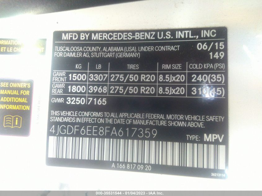 2015 MERCEDES-BENZ GL-CLASS GL 450 4JGDF6EE8FA617359