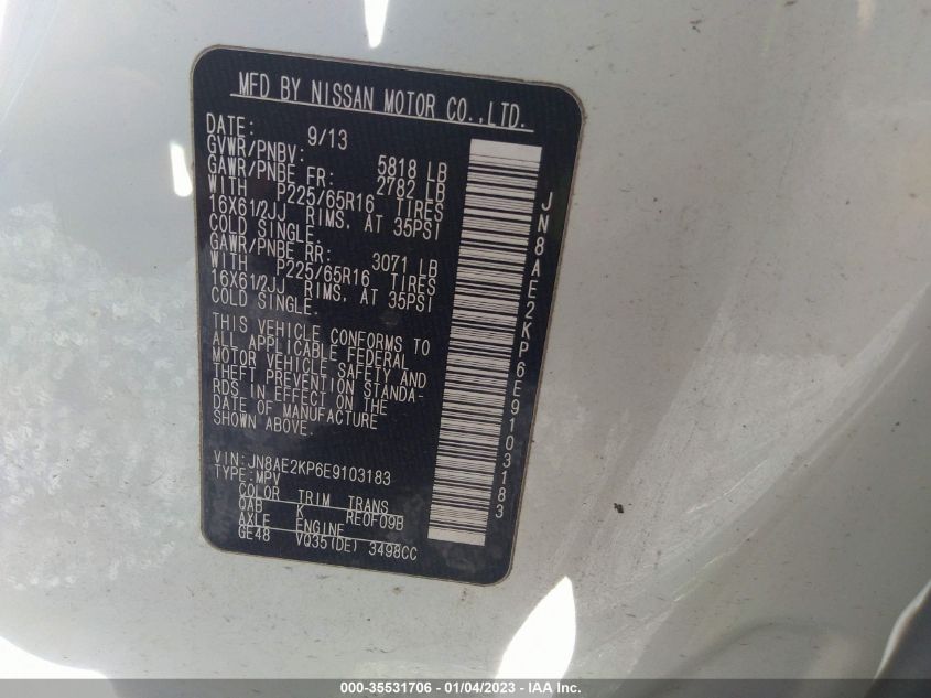 2014 NISSAN QUEST S JN8AE2KP6E9103183