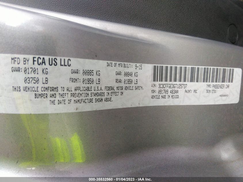 2016 FIAT 500E 3C3CFFGE3GT125737