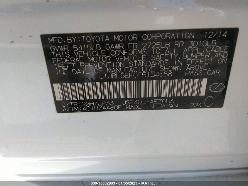 2015 LEXUS LS 460 JTHBL5EF0F5134558