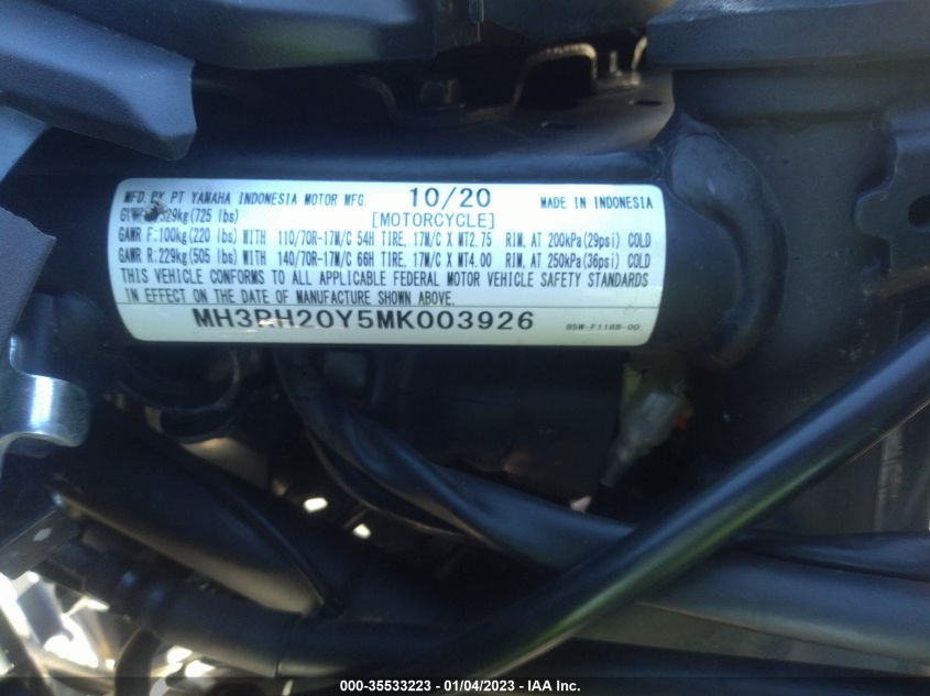 2021 YAMAHA MT-03 MH3RH20Y5MK003926