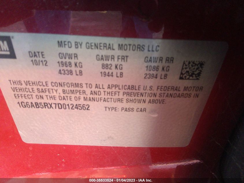2013 CADILLAC ATS LUXURY - 1G6AB5RX7D0124562