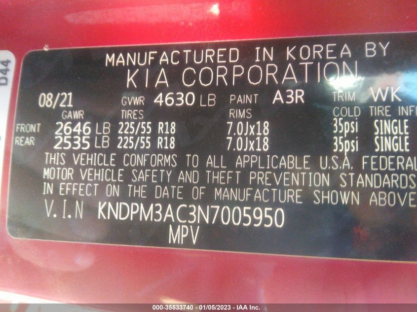 VIN KNDPM3AC3N7005950 2022 KIA SPORTAGE no.9