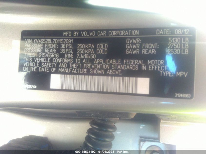 2013 VOLVO XC70 3.2L YV4952BL7D1152091