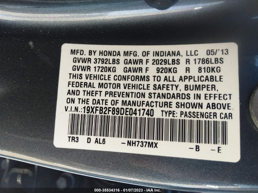 2013 HONDA CIVIC SDN EX 19XFB2F89DE041740