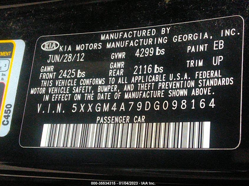 2013 KIA OPTIMA LX - 5XXGM4A79DG098164