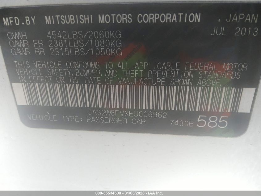 2014 MITSUBISHI LANCER EVOLUTION GSR JA32W8FVXEU006962