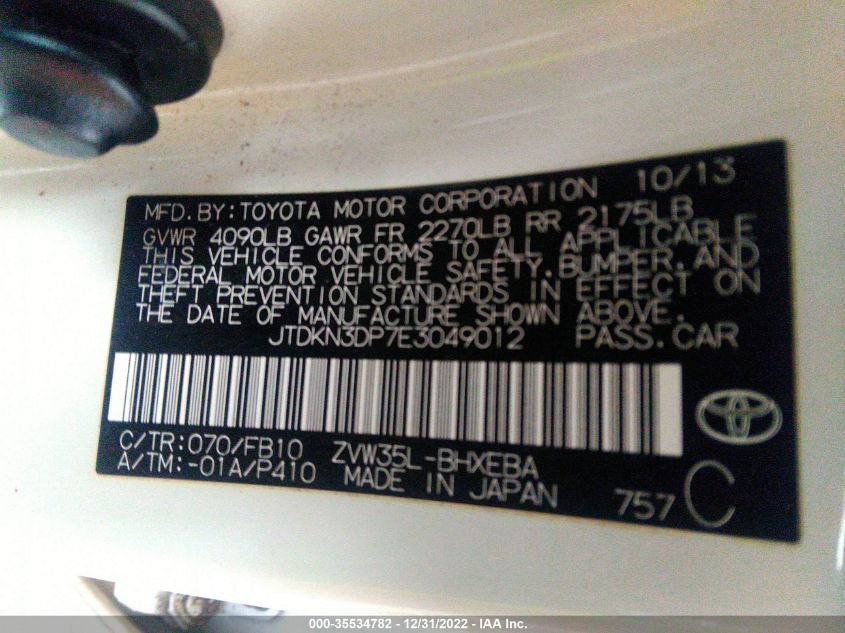 2014 TOYOTA PRIUS PLUG-IN JTDKN3DP7E3049012