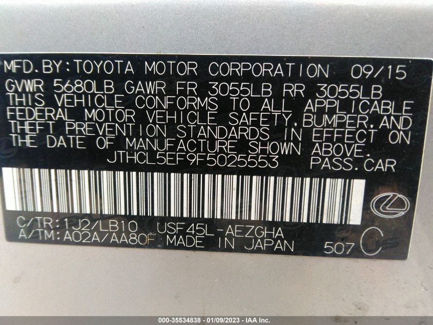 2015 LEXUS LS 460 JTHCL5EF9F5025553