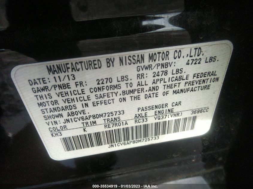 2013 INFINITI G37 SEDAN JOURNEY - JN1CV6AP8DM725733