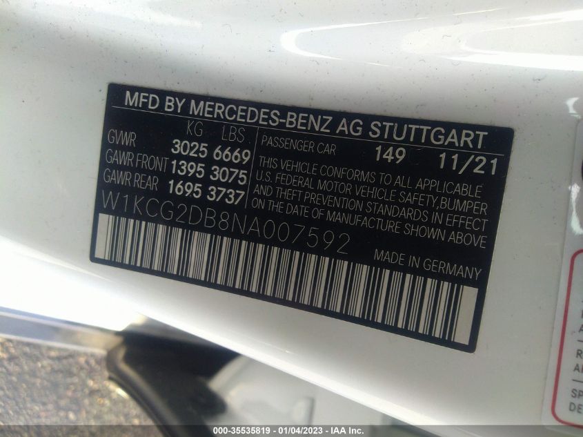 2022 MERCEDES-BENZ EQS EQS 450+ - W1KCG2DB8NA007592