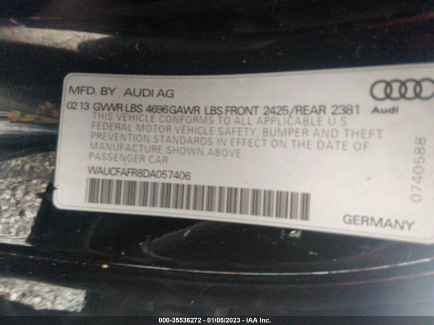 2013 AUDI A5 PREMIUM WAUCFAFR8DA057406