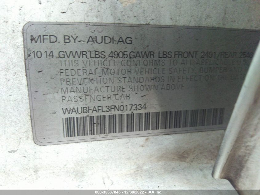 2015 AUDI A4 PREMIUM WAUBFAFL3FN017334