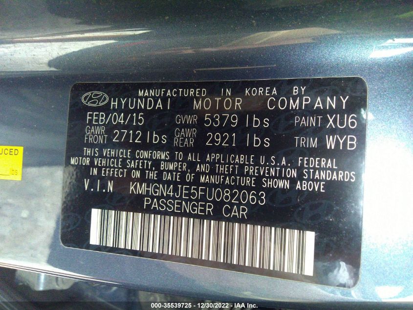 2015 HYUNDAI GENESIS 3.8L KMHGN4JE5FU082063