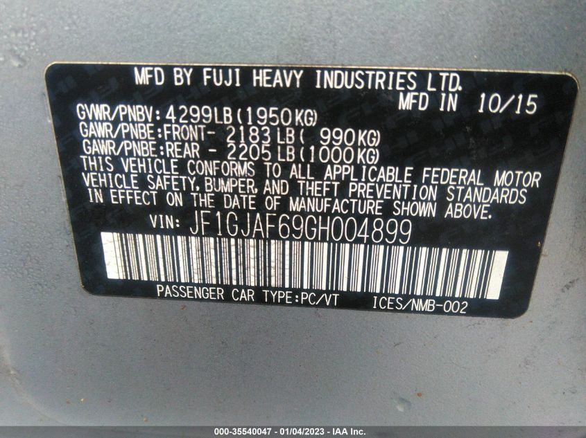 2016 SUBARU IMPREZA SEDAN PREMIUM JF1GJAF69GH004899