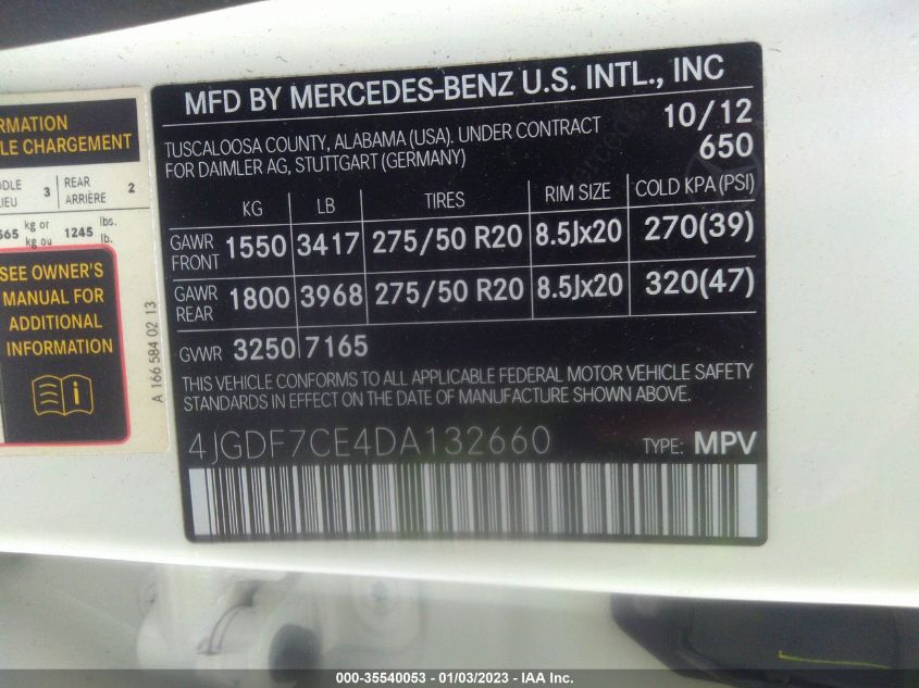 2013 MERCEDES-BENZ GL-CLASS GL 450 4JGDF7CE4DA132660