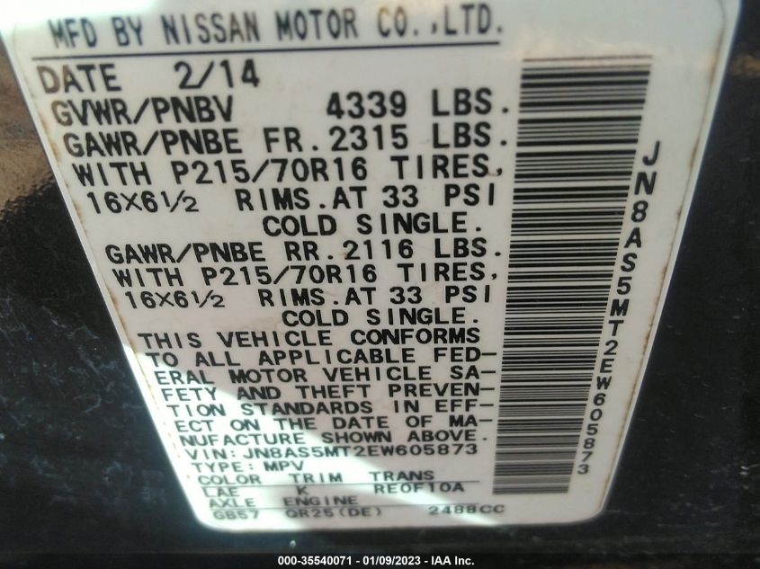 2014 NISSAN ROGUE SELECT S - JN8AS5MT2EW605873
