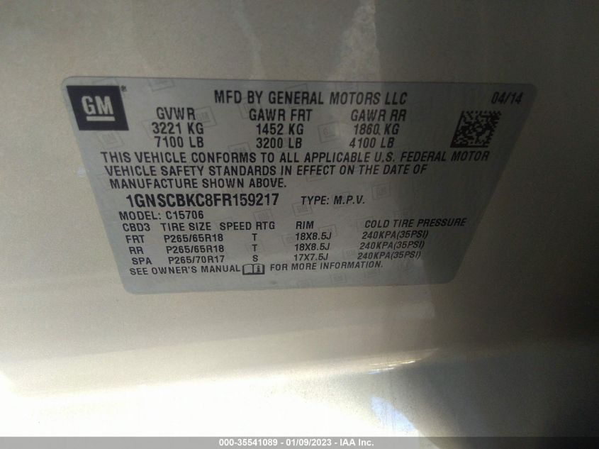 2015 CHEVROLET TAHOE LT 1GNSCBKC8FR159217