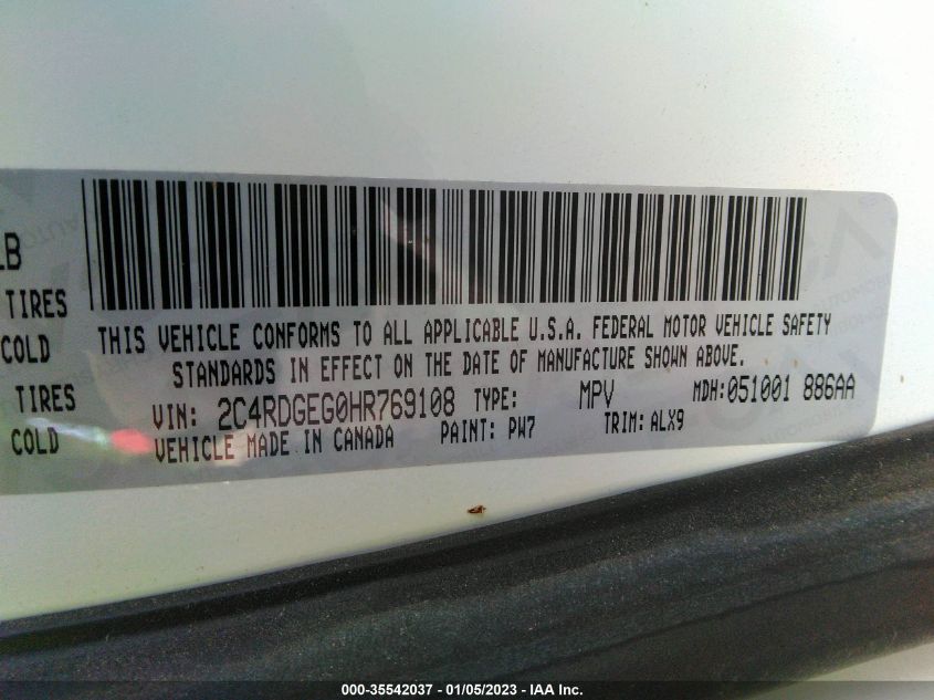 2017 DODGE GRAND CARAVAN GT 2C4RDGEG0HR769108