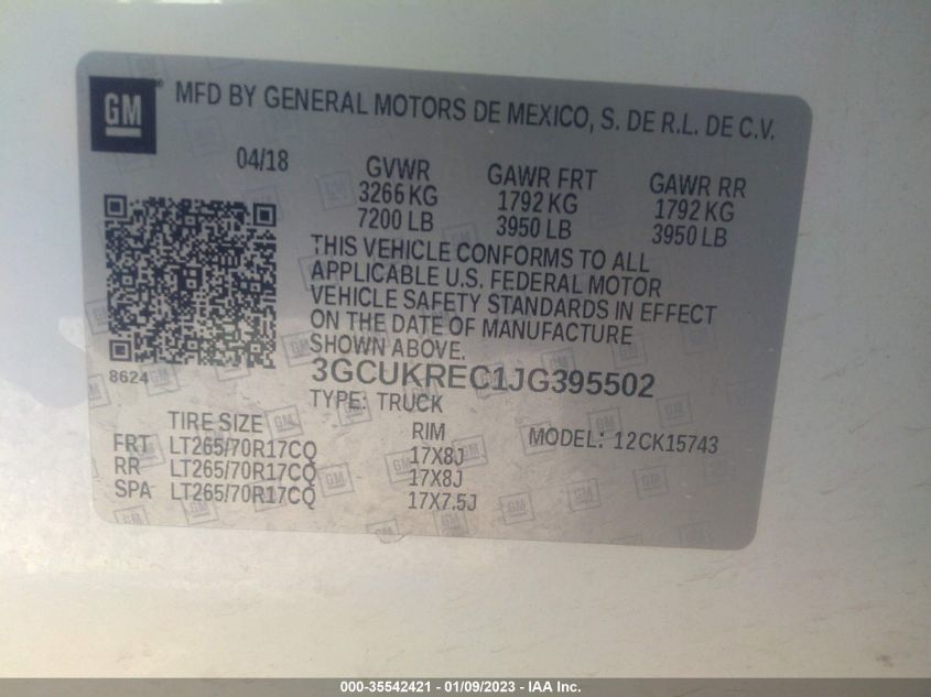 2018 CHEVROLET SILVERADO 1500 LT - 3GCUKREC1JG395502
