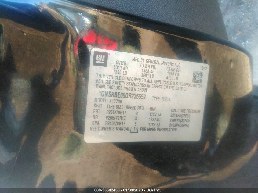 2013 CHEVROLET TAHOE LT 1GNSKBE06DR235552