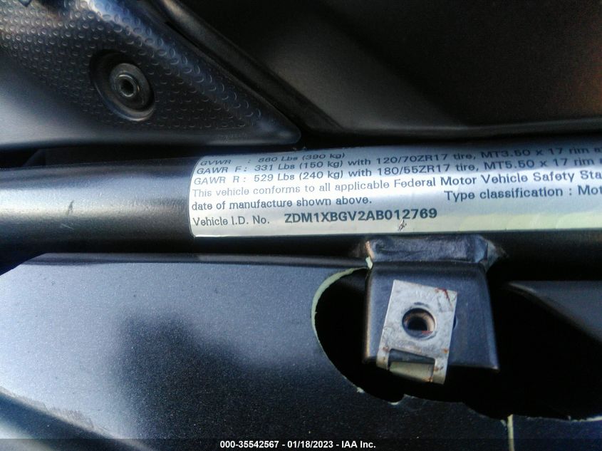 2010 DUCATI 848 ZDM1XBGV2AB012769