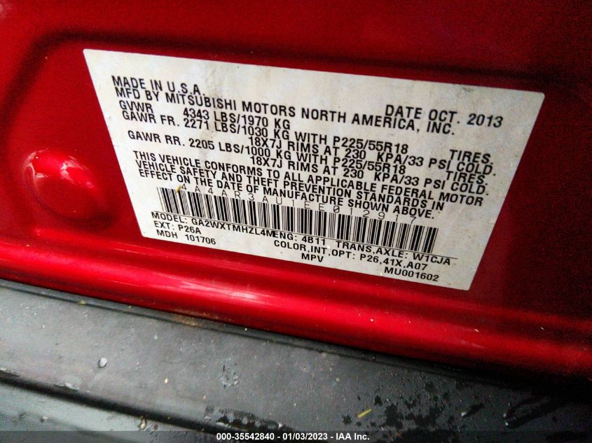 2014 MITSUBISHI OUTLANDER SPORT ES 4A4AR3AU1EE012917