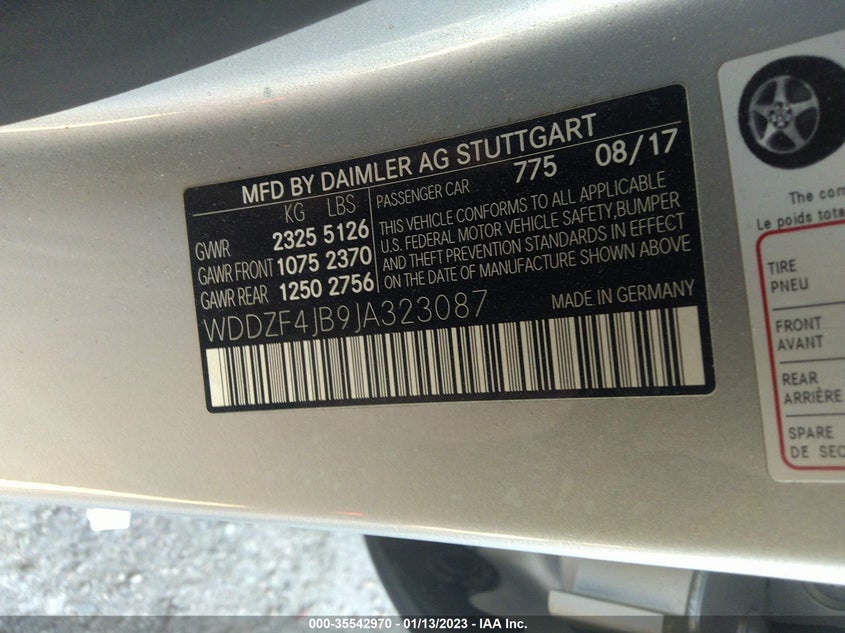 VIN WDDZF4JB9JA323087 2018 MERCEDES-BENZ E-CLASS E 300