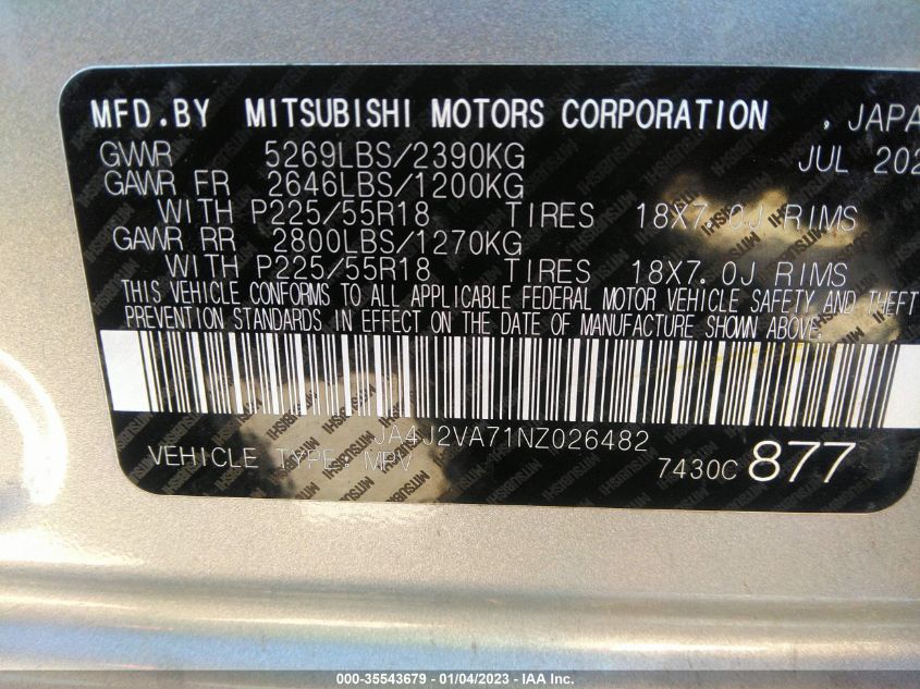 2022 MITSUBISHI OUTLANDER PHEV SEL/LE/GT JA4J2VA71NZ026482