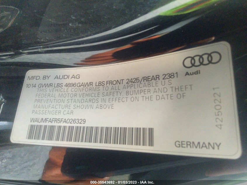 2015 AUDI A5 PREMIUM PLUS - WAUMFAFR5FA026329