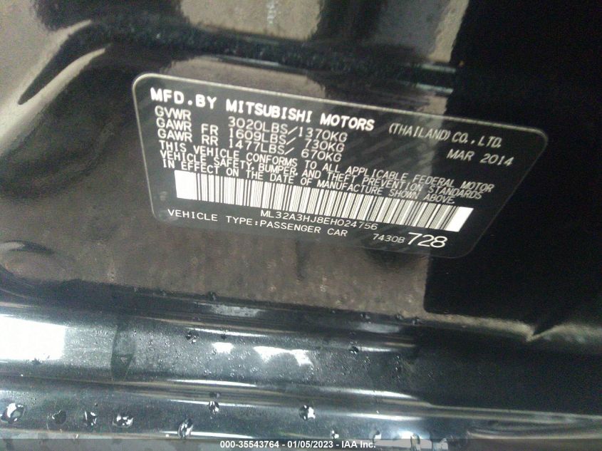2014 MITSUBISHI MIRAGE DE ML32A3HJ8EH024756