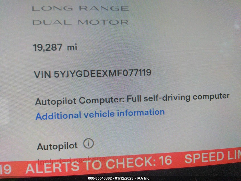 VIN 5YJYGDEEXMF077119 2021 TESLA MODEL Y LONG RANGE