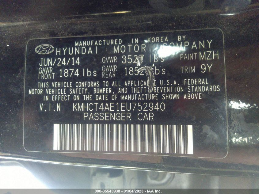 2014 HYUNDAI ACCENT GLS - KMHCT4AE1EU752940