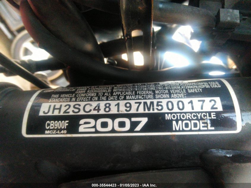 2007 HONDA CB900 F JH2SC48197M500172