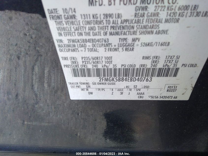 2014 FORD FLEX SE 2FMGK5B84EBD40763