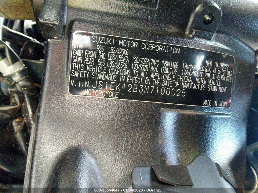 2022 SUZUKI GSX1000 GT/GT+ JS1EK12B3N7100025