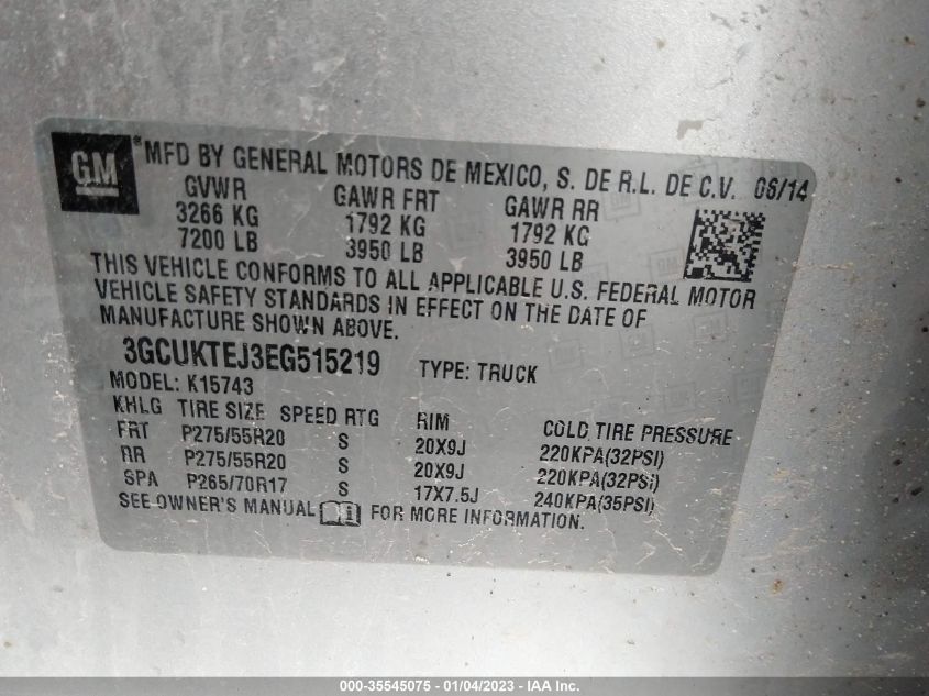 2014 CHEVROLET SILVERADO 1500 HIGH COUNTRY - 3GCUKTEJ3EG515219