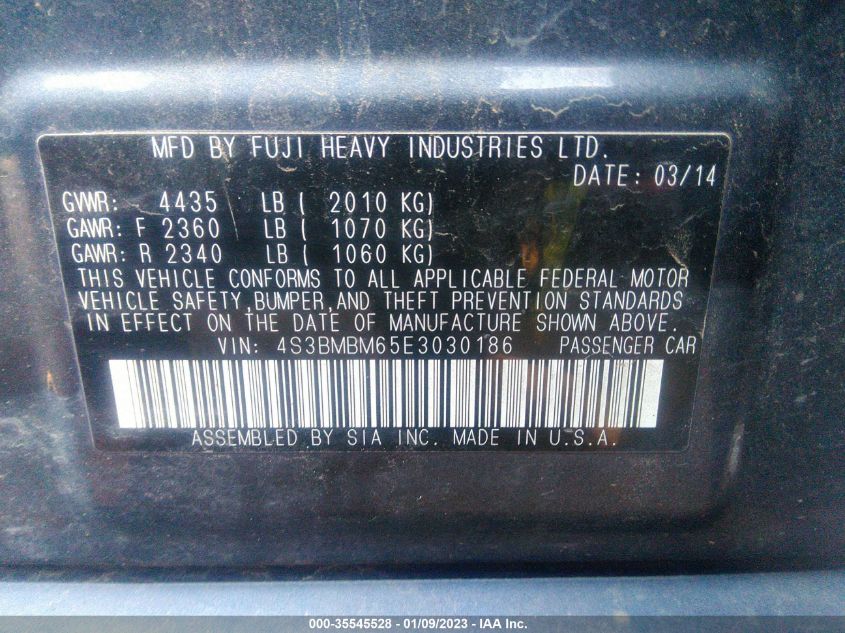 2014 SUBARU LEGACY 2.5I LIMITED 4S3BMBM65E3030186