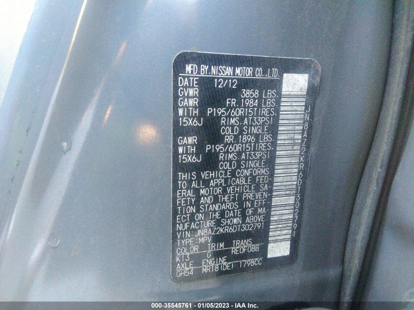 2013 NISSAN CUBE S - JN8AZ2KR6DT302791