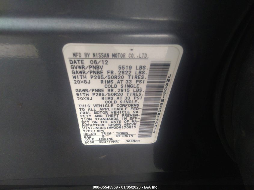 2013 INFINITI FX37 JN8CS1MW2DM170813
