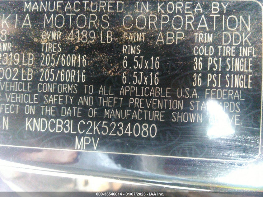 VIN KNDCB3LC2K5234080 2019 KIA NIRO LX