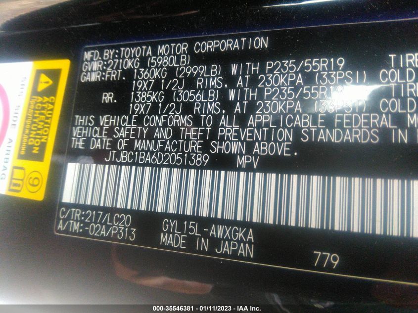 2013 LEXUS RX 450H JTJBC1BA6D2051389