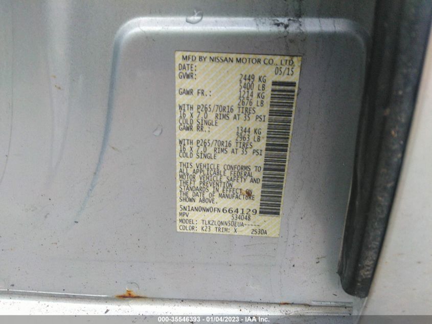 2015 NISSAN XTERRA X 5N1AN0NW0FN664129