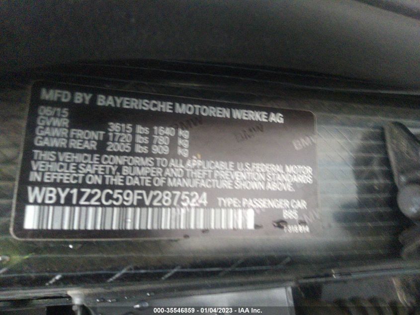 2015 BMW I3 WBY1Z2C59FV287524