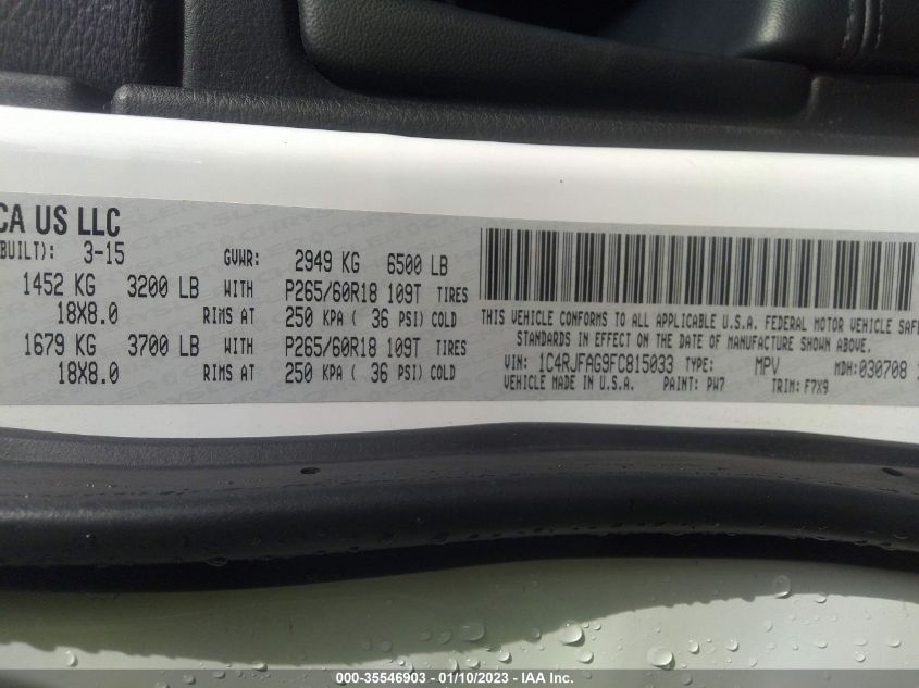 2015 JEEP GRAND CHEROKEE LAREDO 1C4RJFAG9FC815033