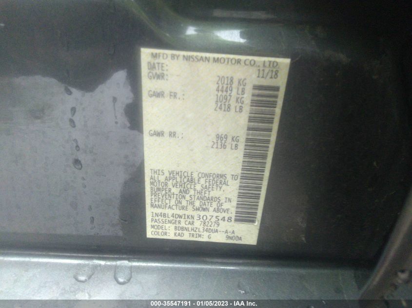 2019 NISSAN ALTIMA 2.5 SV - 1N4BL4DW1KN307548