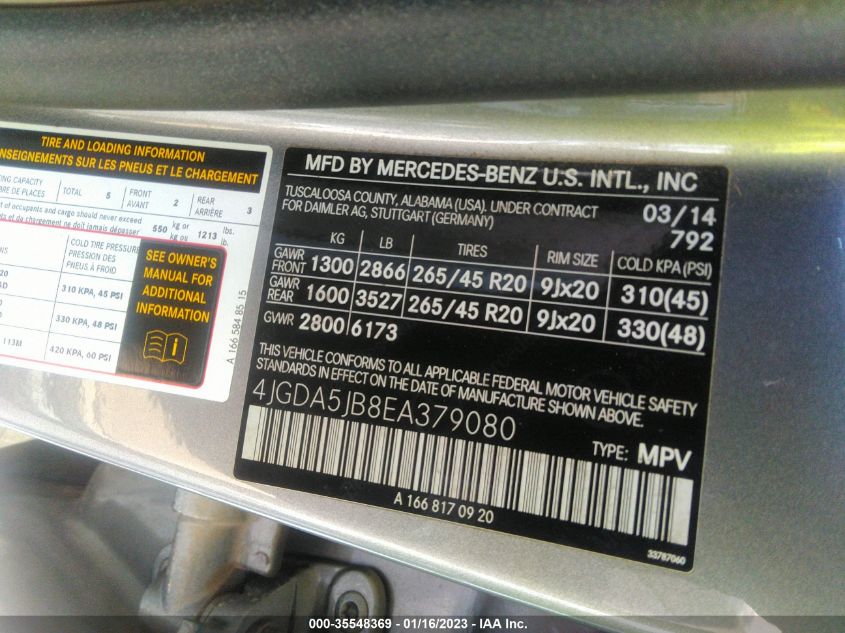 2014 MERCEDES-BENZ M-CLASS ML 350 - 4JGDA5JB8EA379080