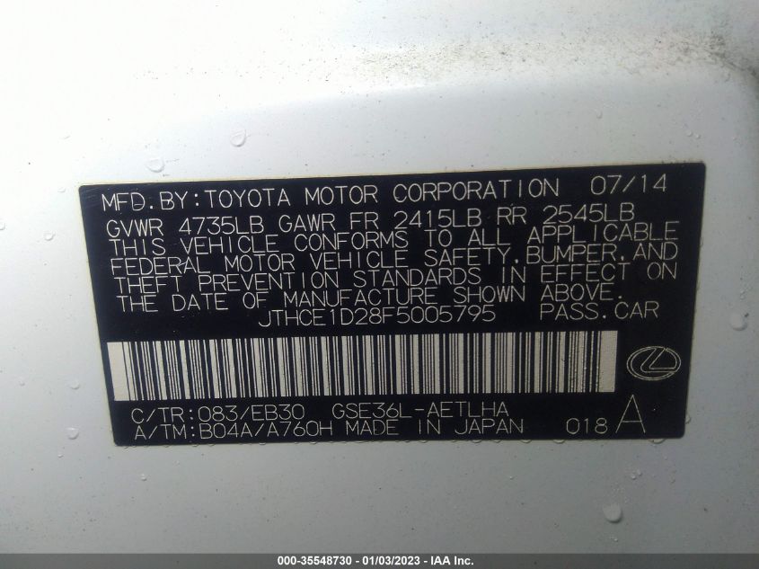2015 LEXUS IS 350 JTHCE1D28F5005795