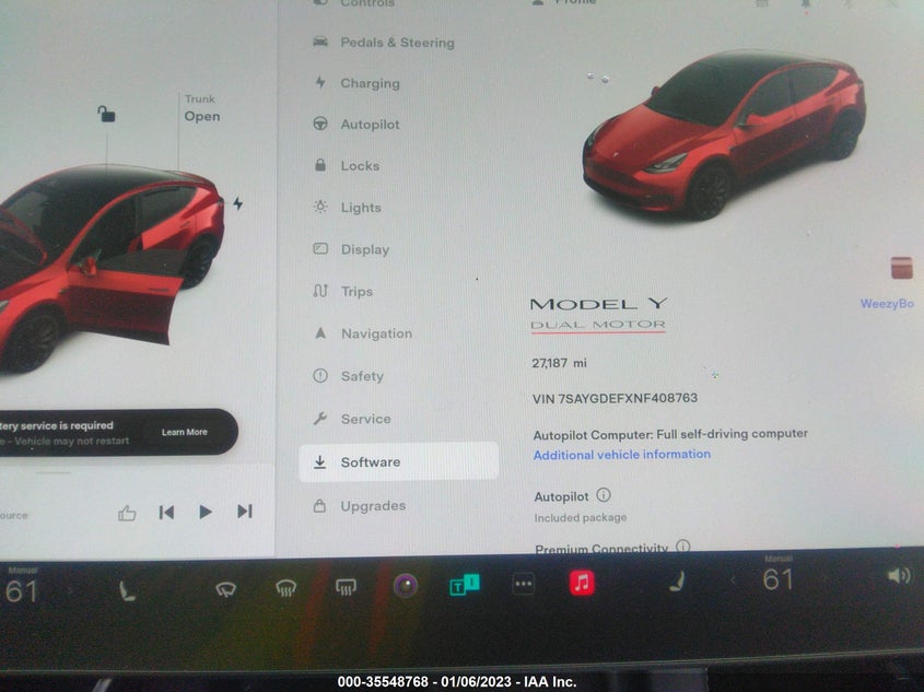 VIN 7SAYGDEFXNF408763 2022 TESLA MODEL Y PERFORMANCE
