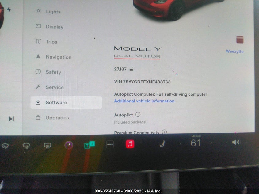 VIN 7SAYGDEFXNF408763 2022 TESLA MODEL Y PERFORMANCE